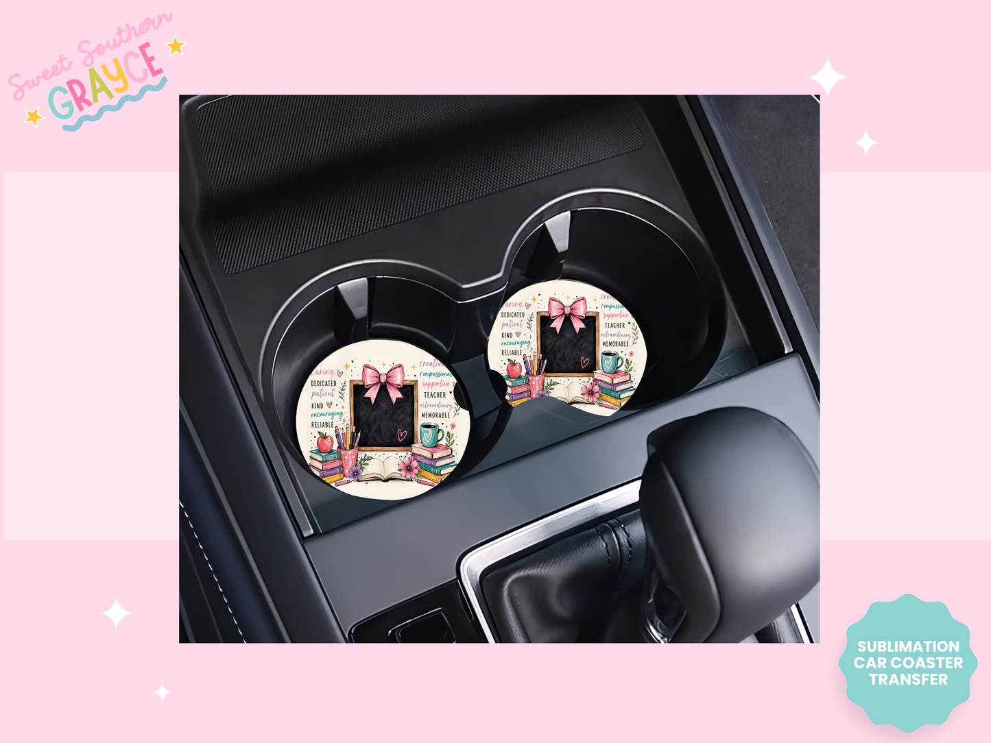 CAR COASTER SUBLIMATION TRANSFER - TEACHER CHALKBOARD