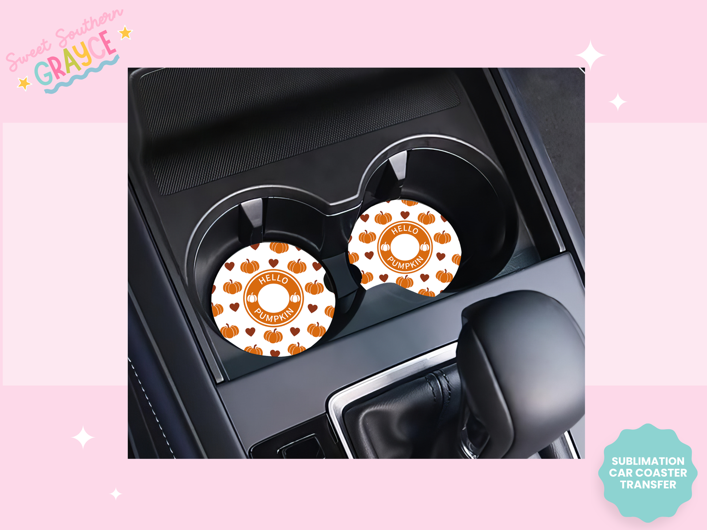 CAR COASTER SUBLIMATION TRANSFER - HELLO PUMPKIN