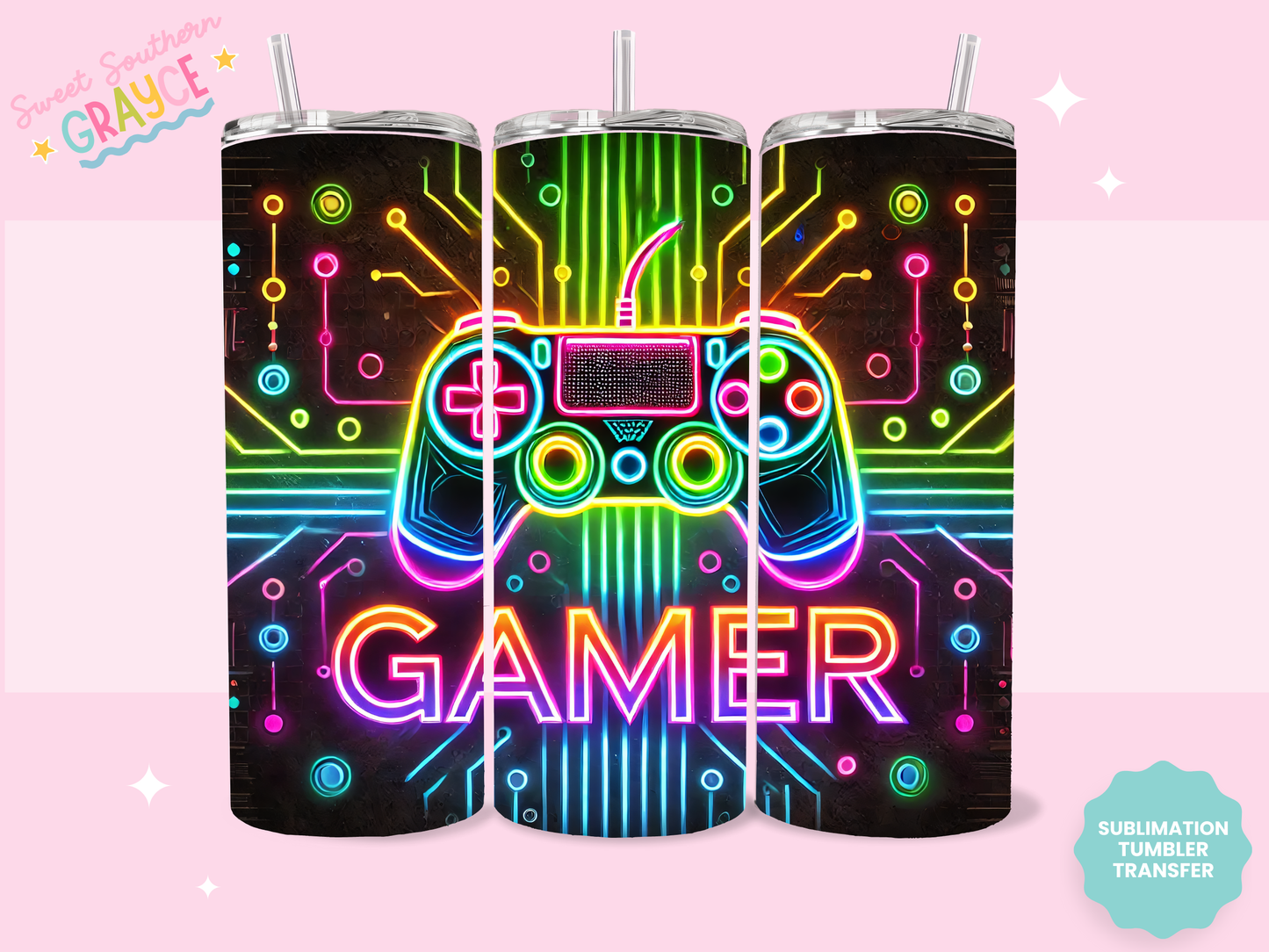 20oz SUBLIMATION TRANSFER - NEON GAMER