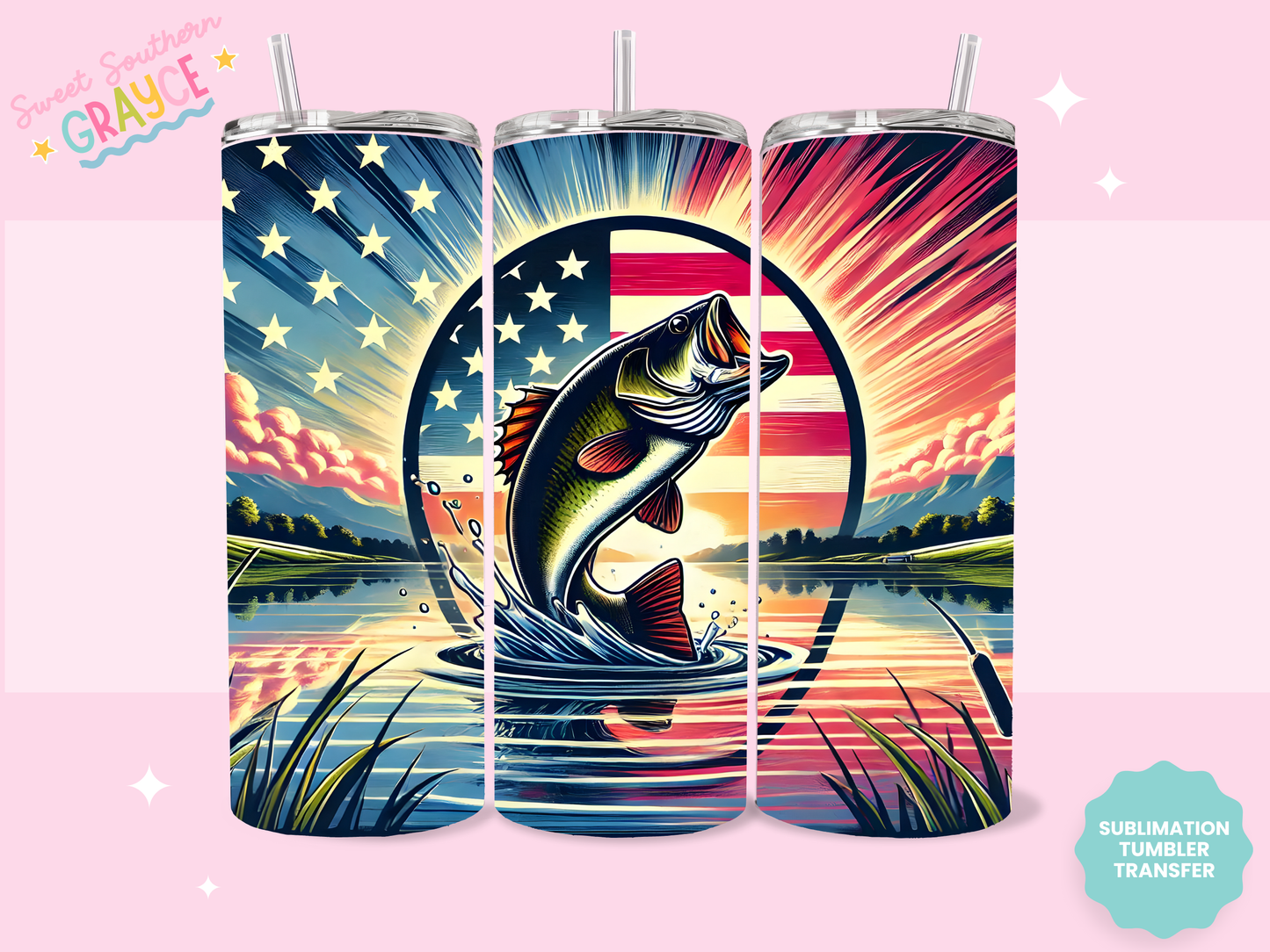 20oz SUBLIMATION TRANSFER - AMERICAN SUNSET FISH