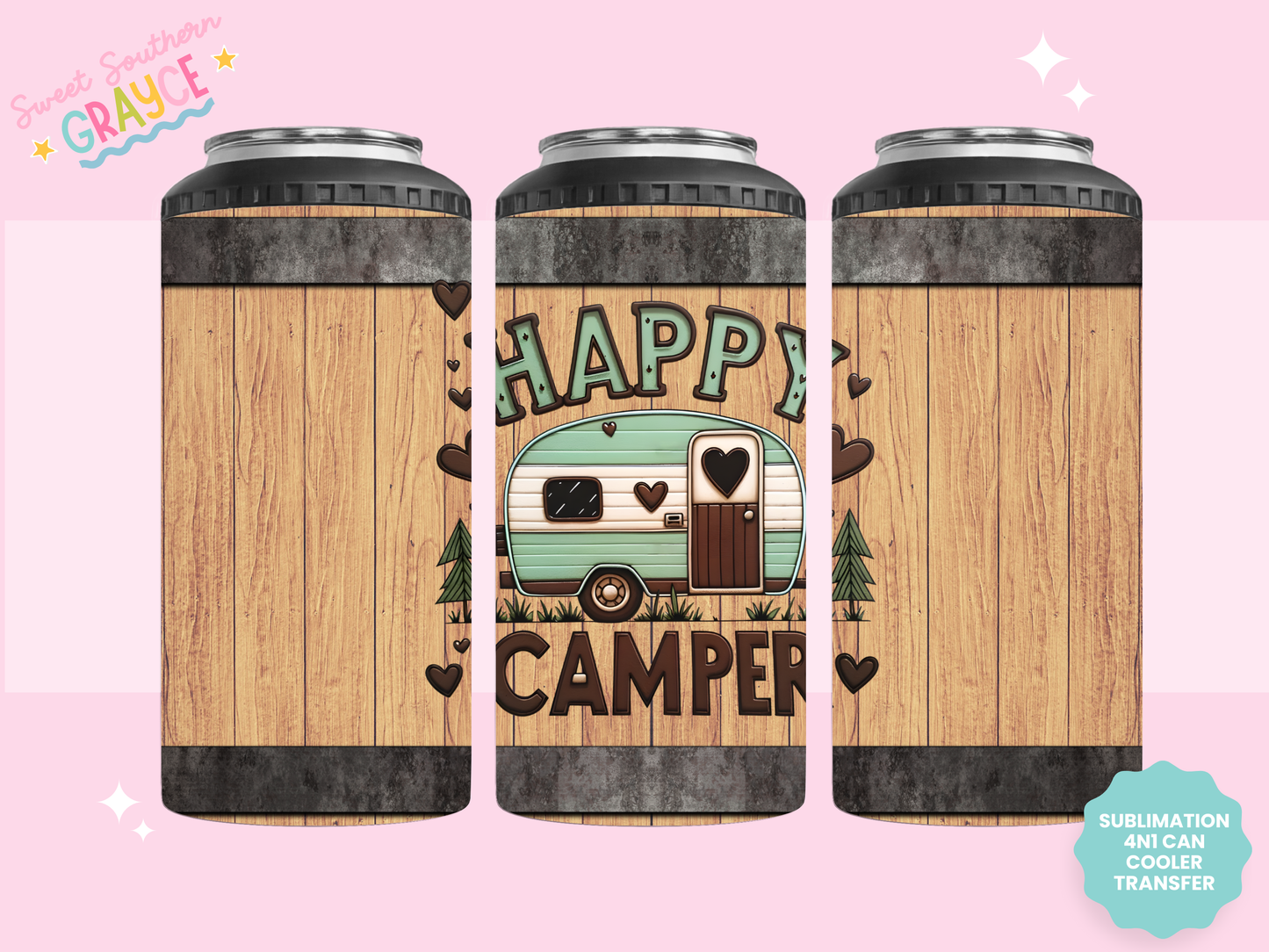 4n1 CAN COOLER TRANSFER- HAPPY CAMPER