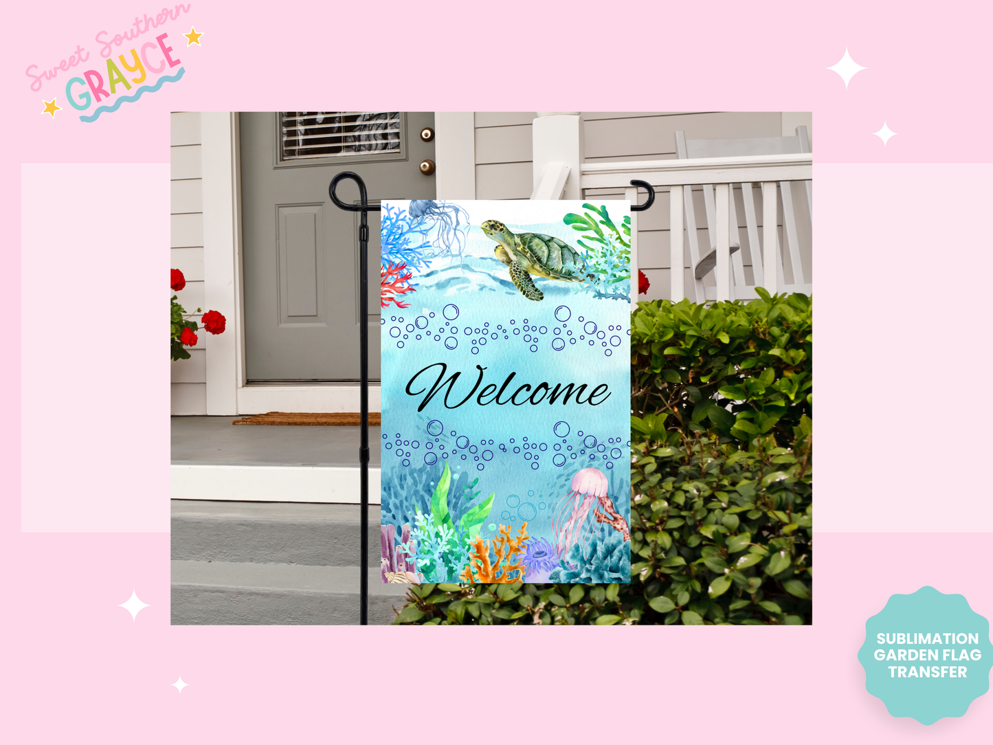 GARDEN FLAG SUBLIMATION TRANSFER - WELCOME SEA TURTLE