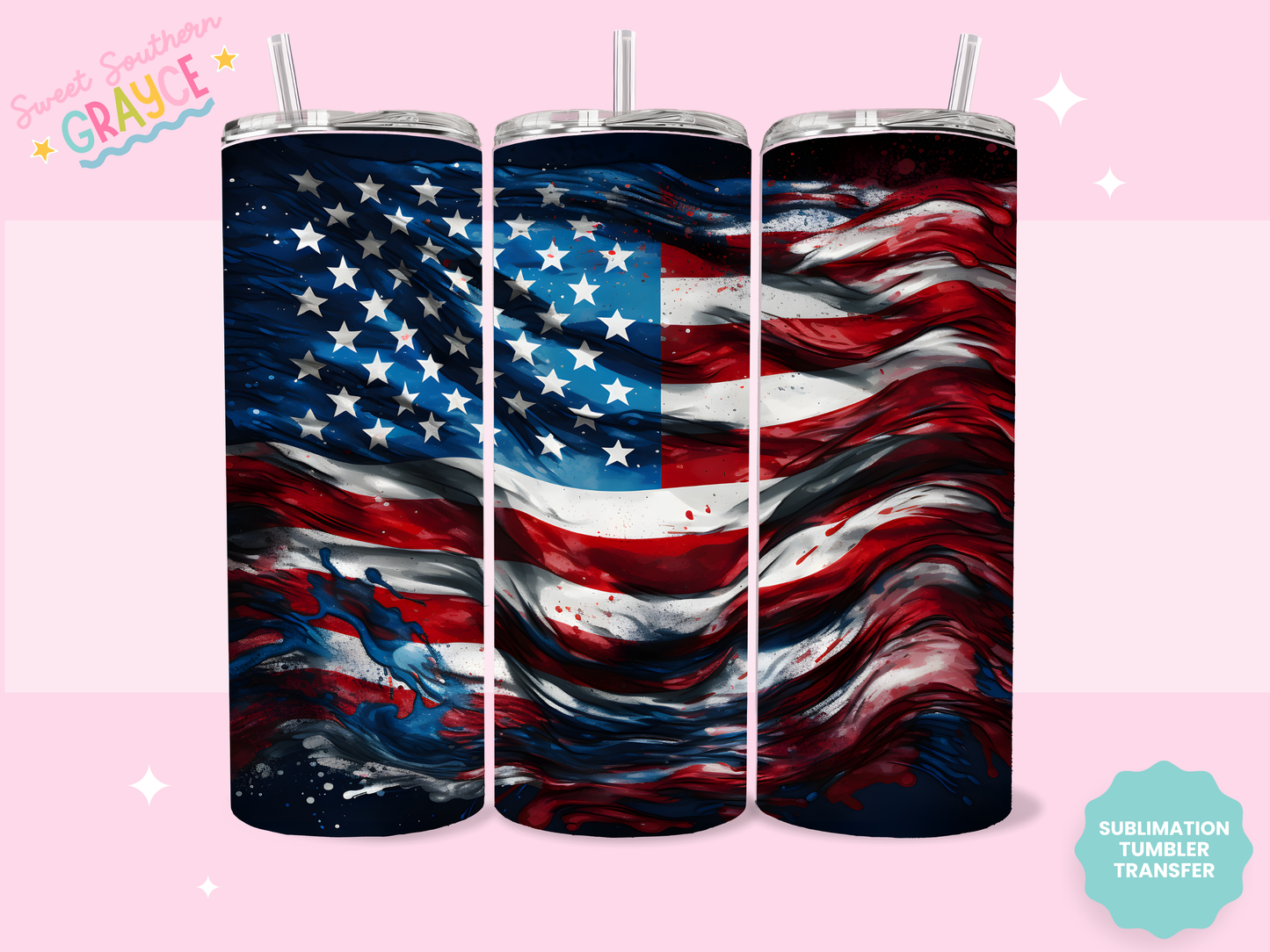 20oz SUBLIMATION TRANSFER - WAVY AMERICAN FLAG