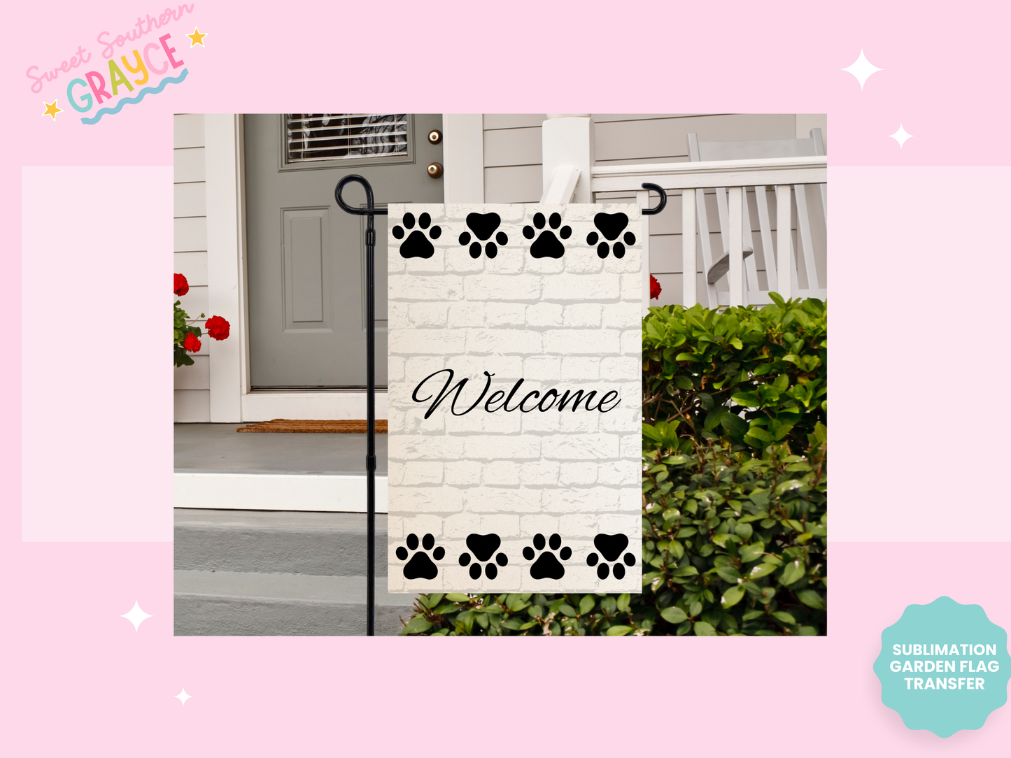 GARDEN FLAG SUBLIMATION TRANSFER - WELCOME PAW PRINTS