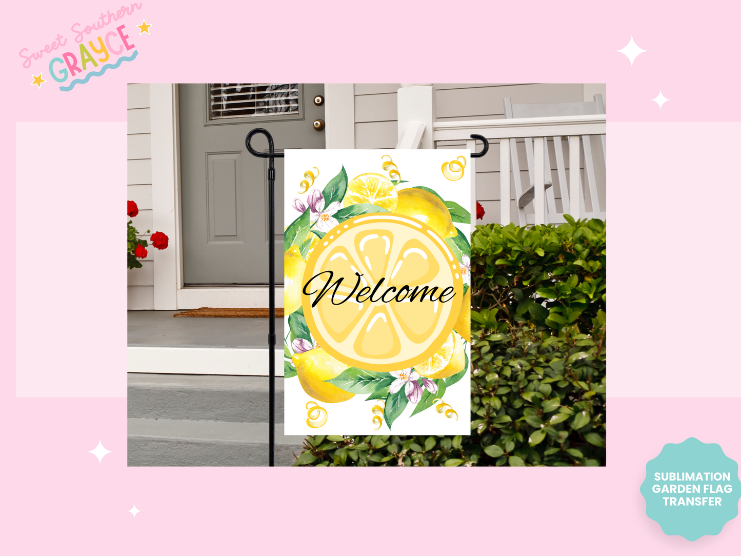 GARDEN FLAG SUBLIMATION TRANSFER - WELCOME LEMON