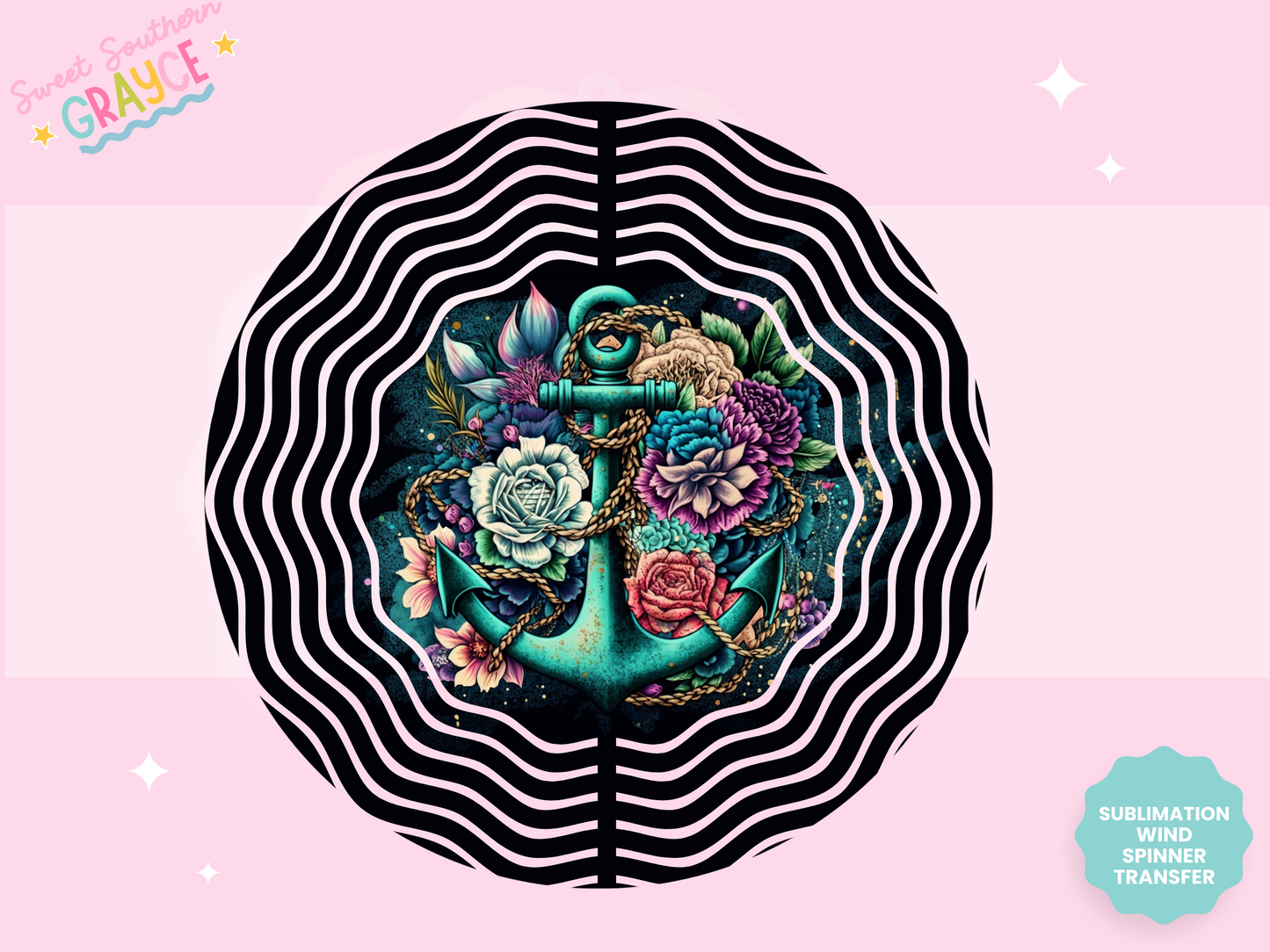 WIND SPINNER SUB TRANSFER - TURQ ANCHOR FLOWERS