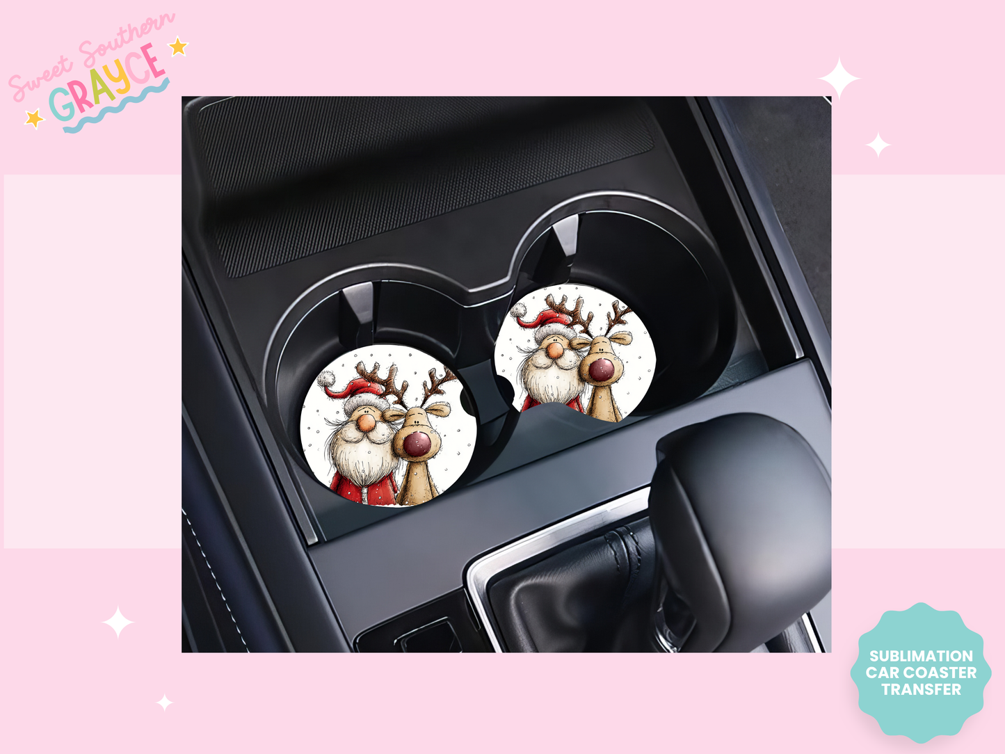 CAR COASTER SUBLIMATION TRANSFER - SANTA AND REINDEER