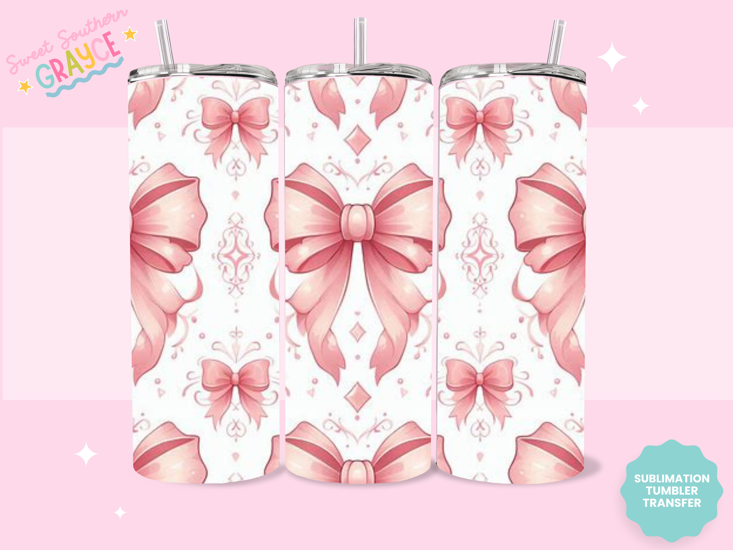 20oz SUBLIMATION TRANSFER- PINK BOWS