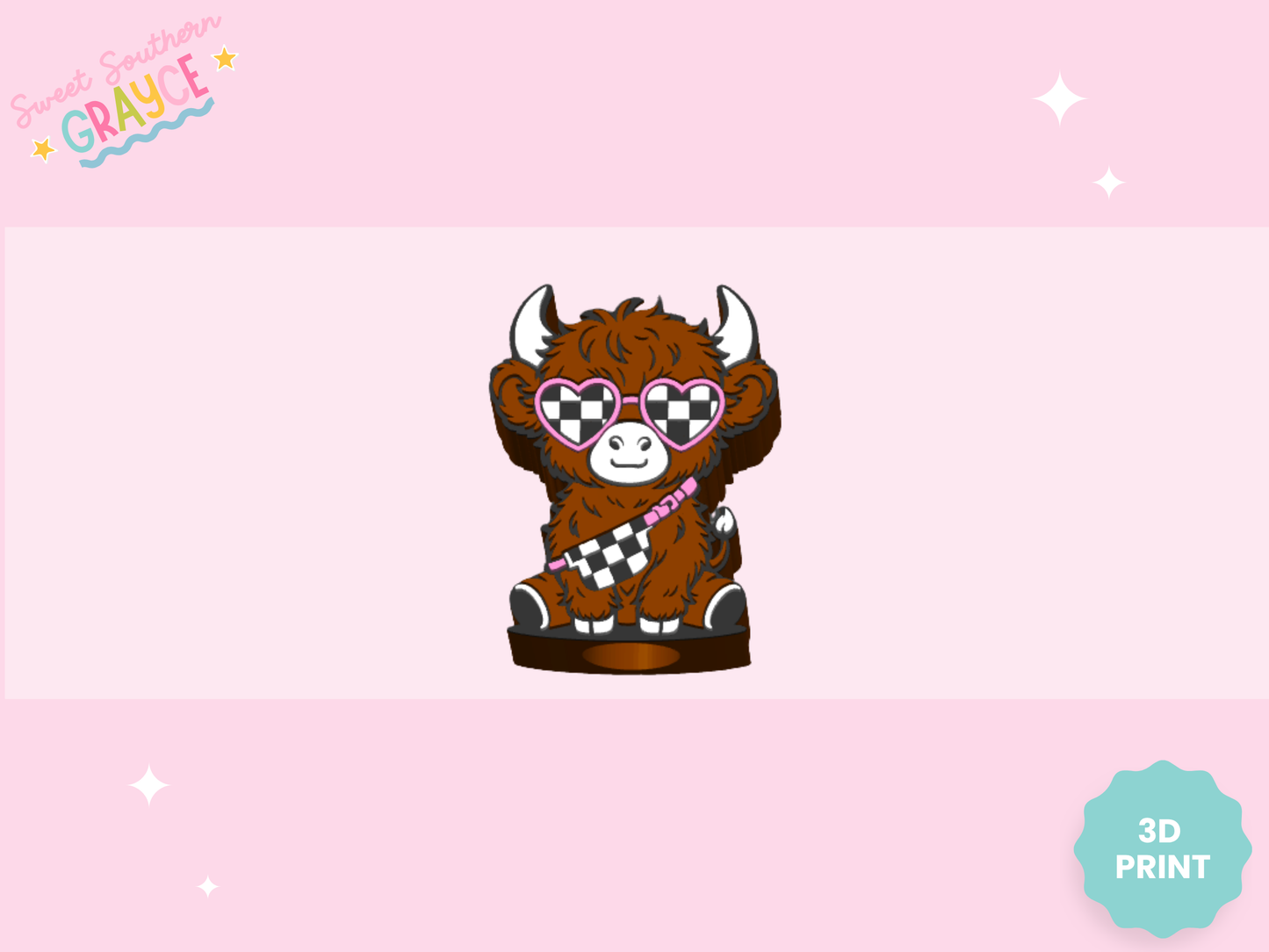 3D STRAW TOPPER- CHECKERED PURSE HEIFER