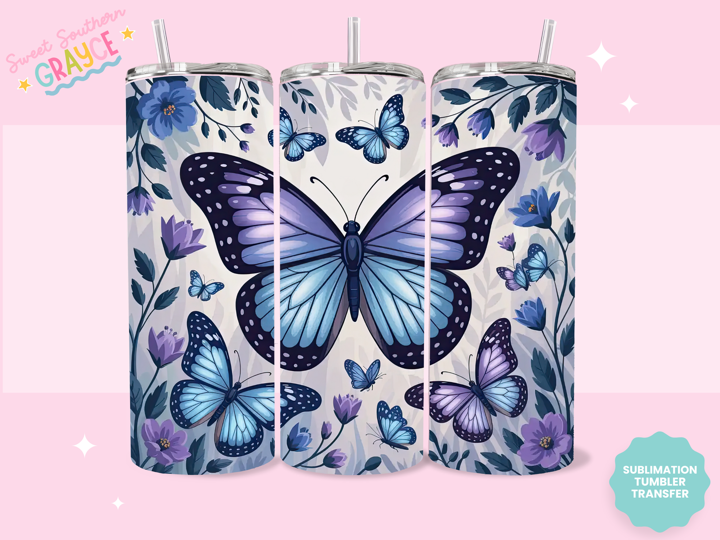 20oz SUBLIMATION TRANSFER- BLUE PURPLE BUTTERFLY