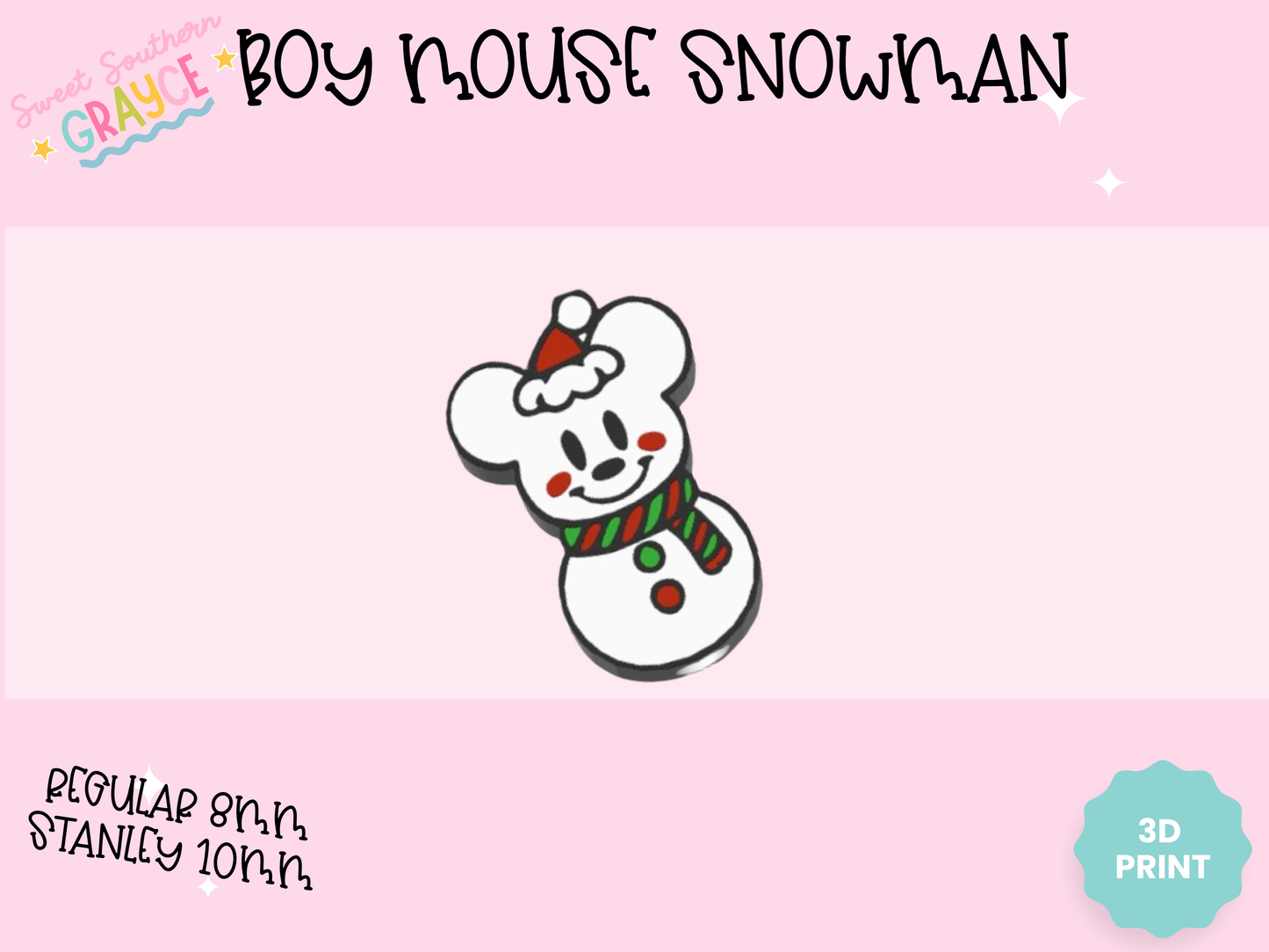 3D STRAW TOPPER- BOY MOUSE SNOWMAN