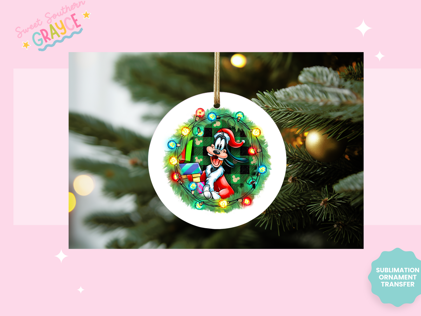 ORNAMENT SUBLIMATION TRANSFER - GREEN FLANNEL SILLY DOG