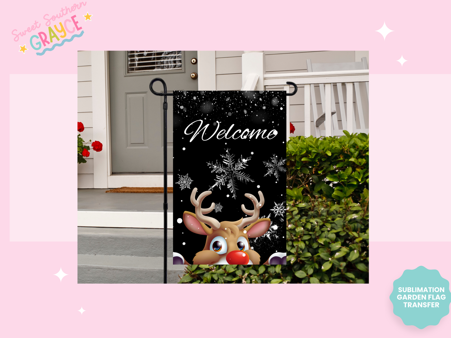 GARDEN FLAG SUBLIMATION TRANSFER - WELCOME REINDEER