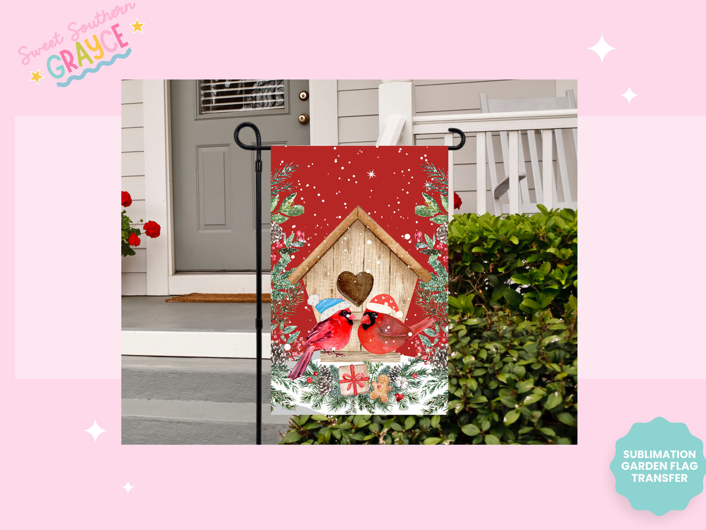 GARDEN FLAG SUBLIMATION TRANSFER - RED CARDINALS