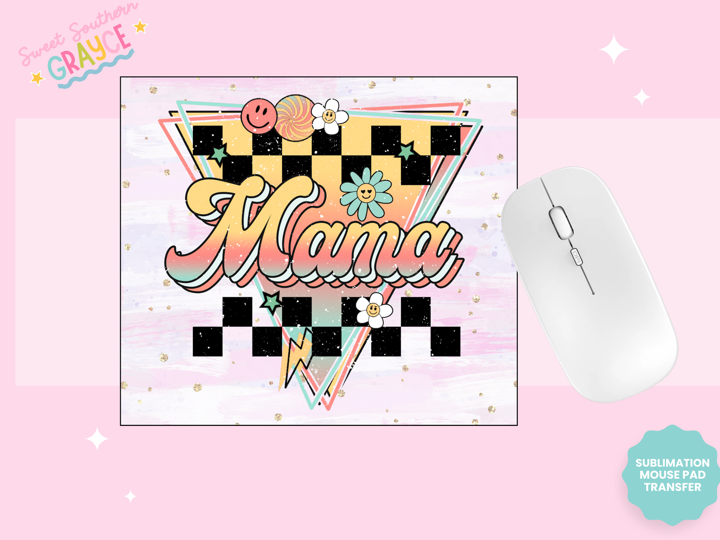 MOUSE PAD SUBLIMATION TRANSFER - CHECKERED GROOVY MAMA