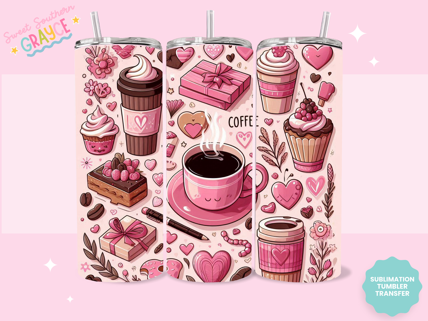 20oz SUBLIMATION TRANSFER - PINK COFFEE THINGS