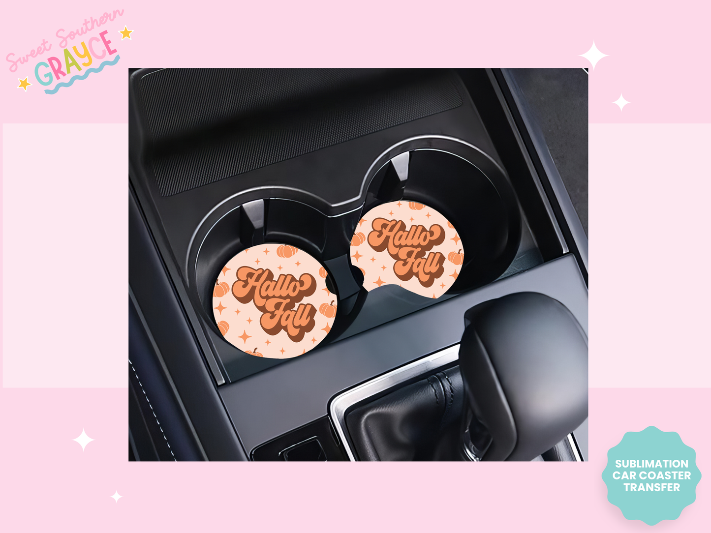CAR COASTER SUBLIMATION TRANSFER - HELLO FALL GROOVY
