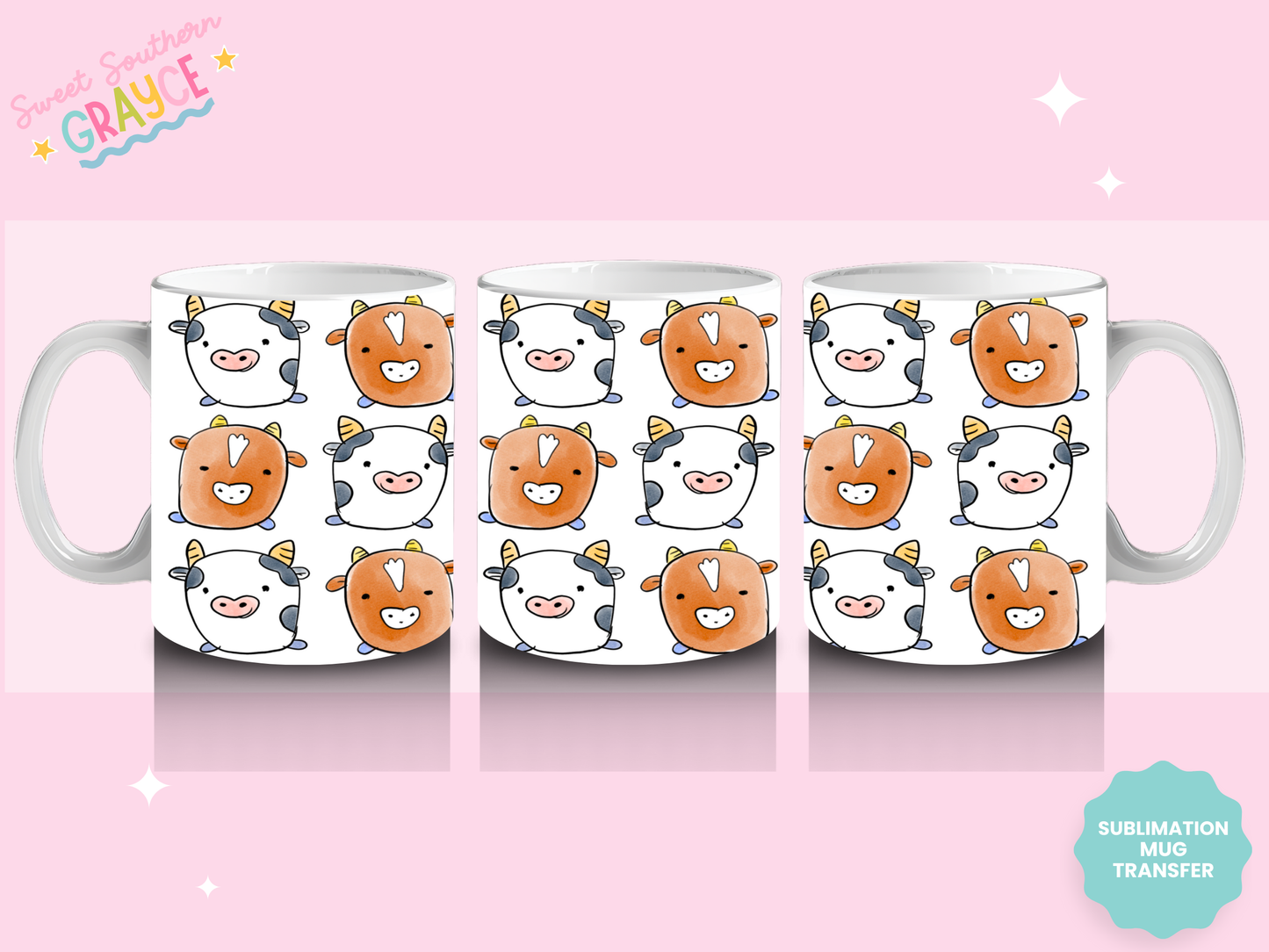MUG SUBLIMATION TRANSFER - CUTE COWS