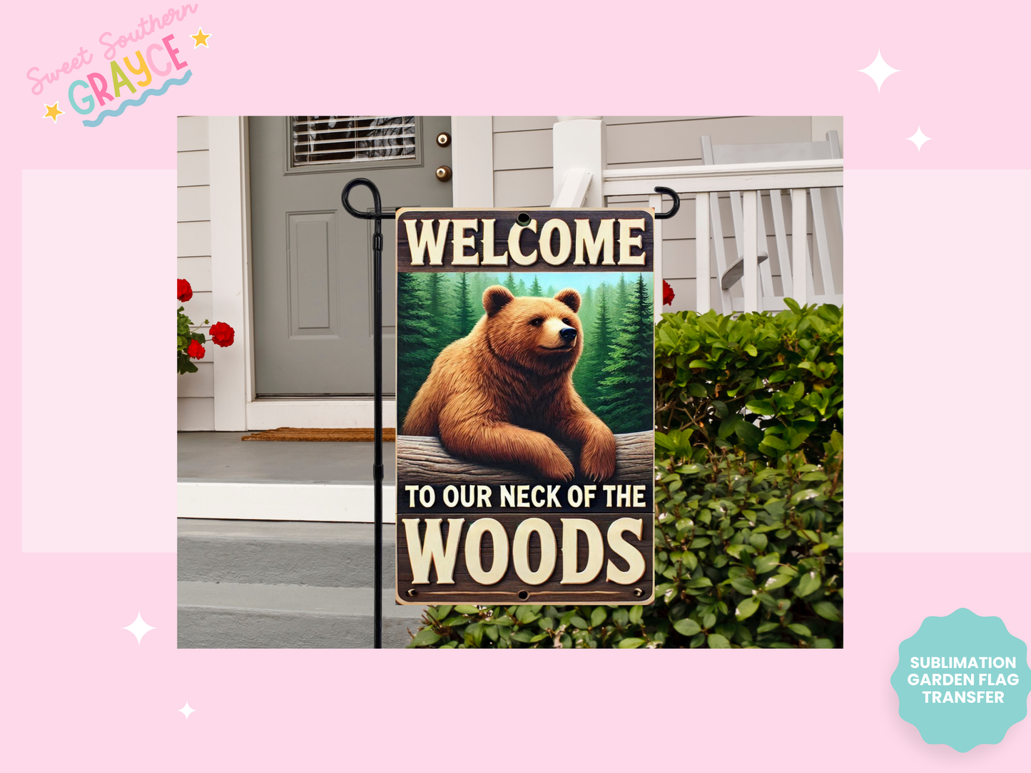 GARDEN FLAG SUBLIMATION TRANSFER - WELCOME BEAR