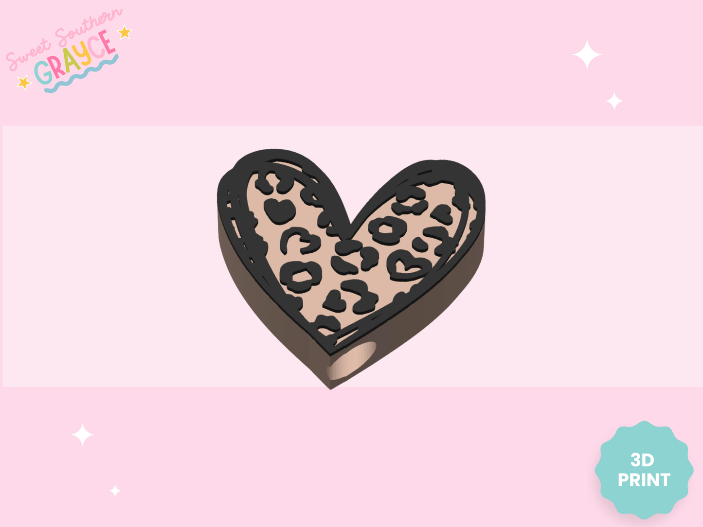 3D STRAW TOPPER- CHEETAH HEART