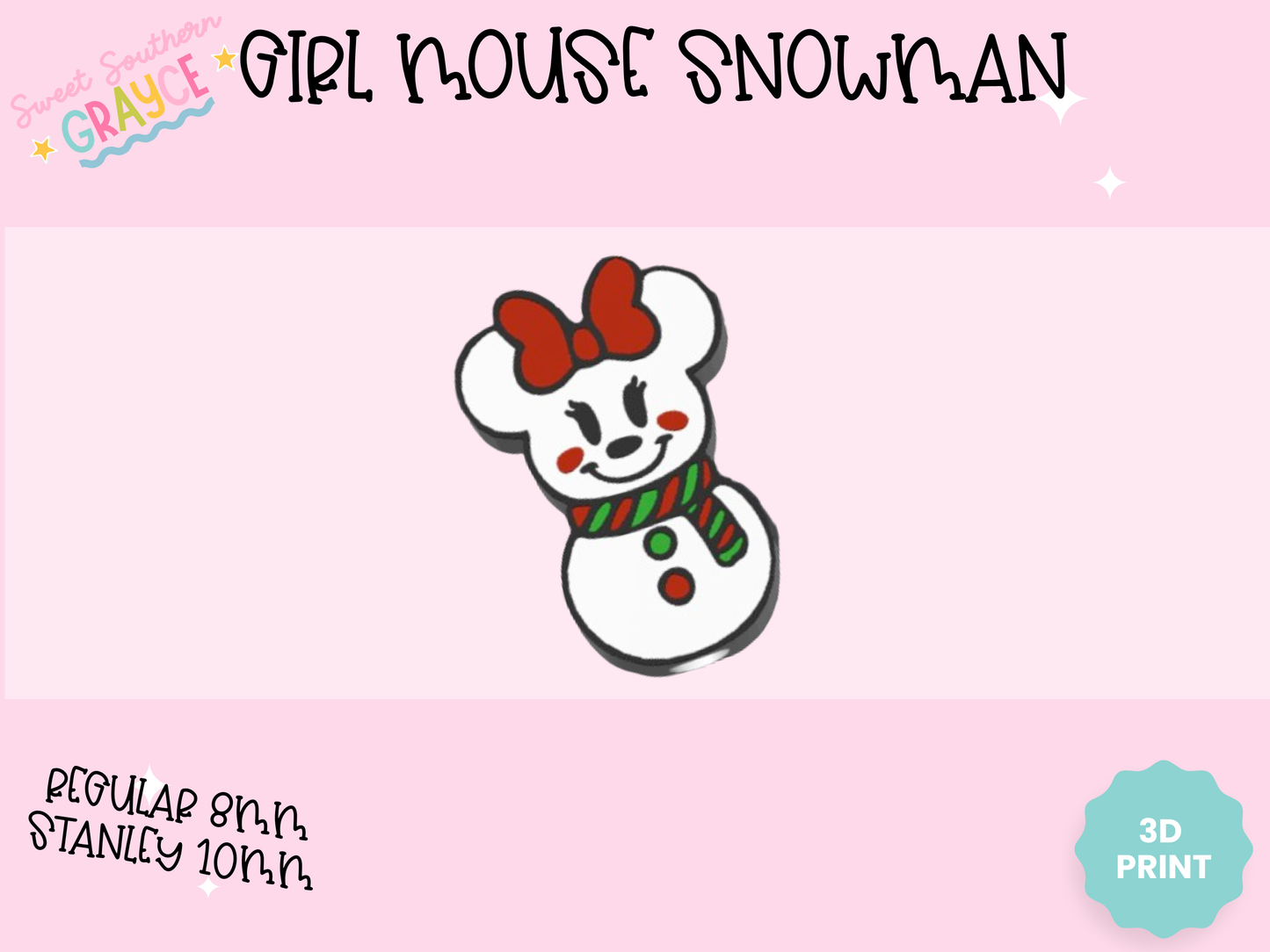 3D STRAW TOPPER- GIRL MOUSE SNOWMAN