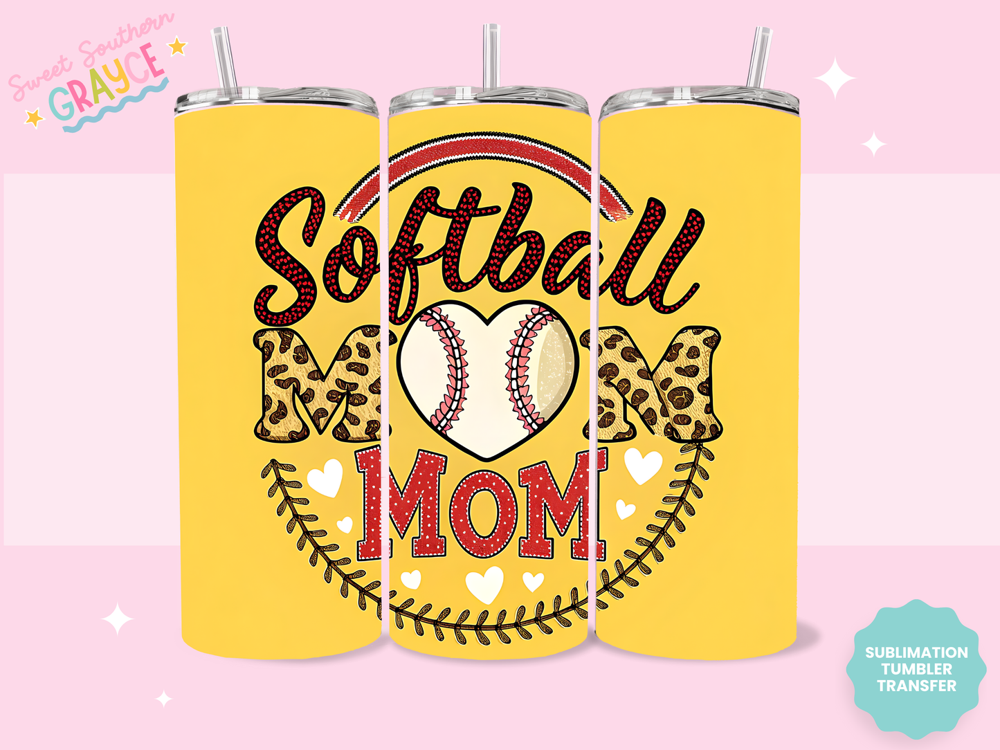 20oz SUBLIMATION TRANSFER - YELLOW SOFTBALL BASEBALL MOM