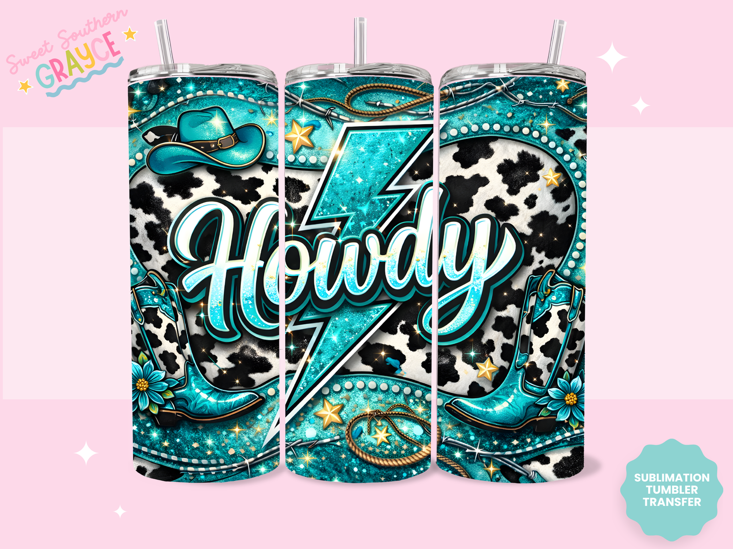 20oz SUBLIMATION TRANSFER- TEAL HOWDY