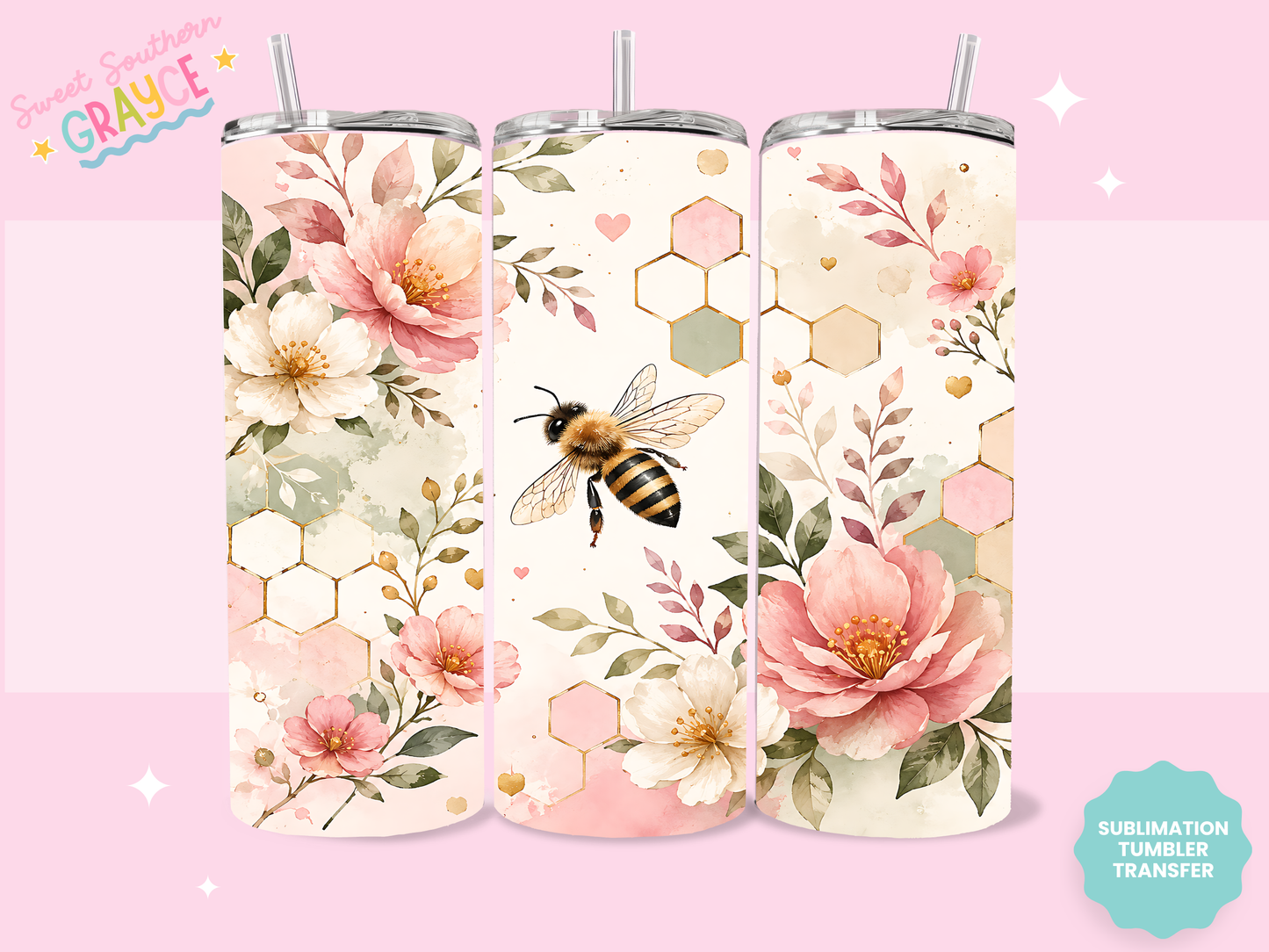 20oz SUBLIMATION TRANSFER- PASTEL BEE FLORAL