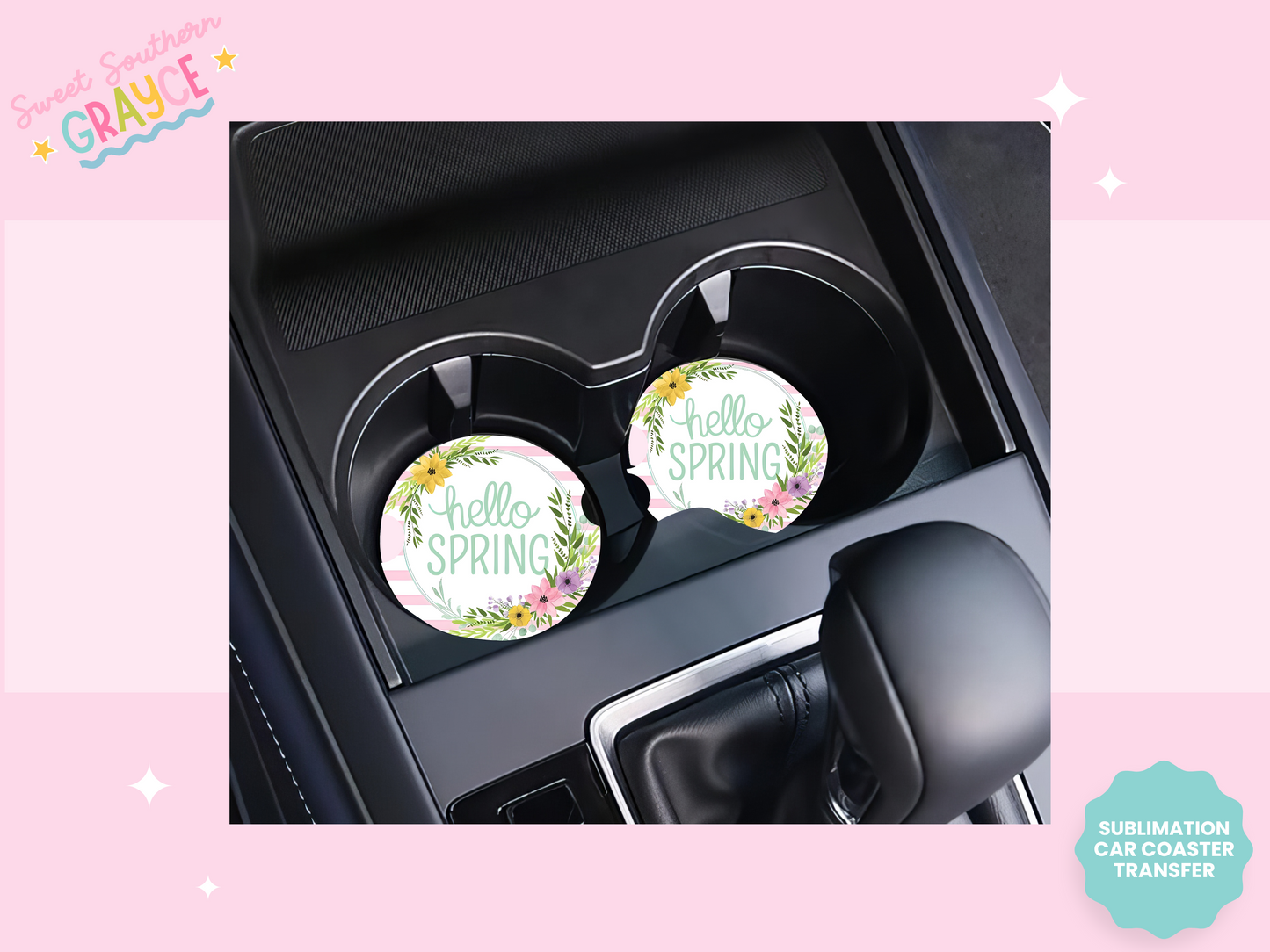 CAR COASTER SUBLIMATION TRANSFER - HELLO SPRING