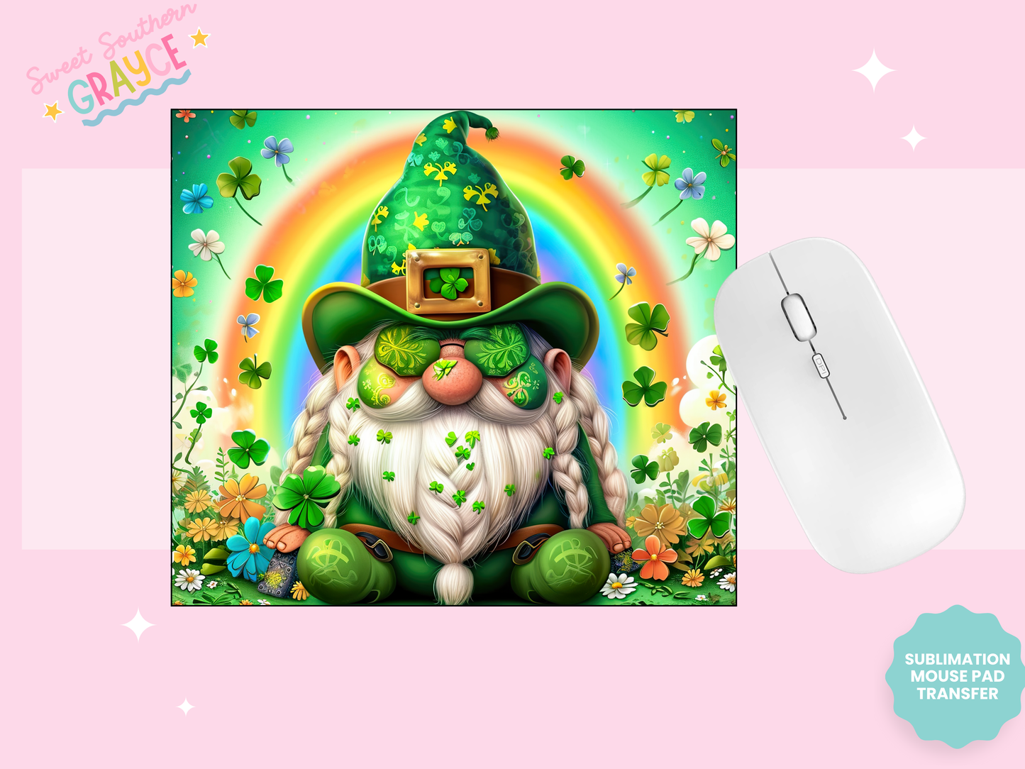 MOUSE PAD SUBLIMATION TRANSFER - LUCKY GNOME