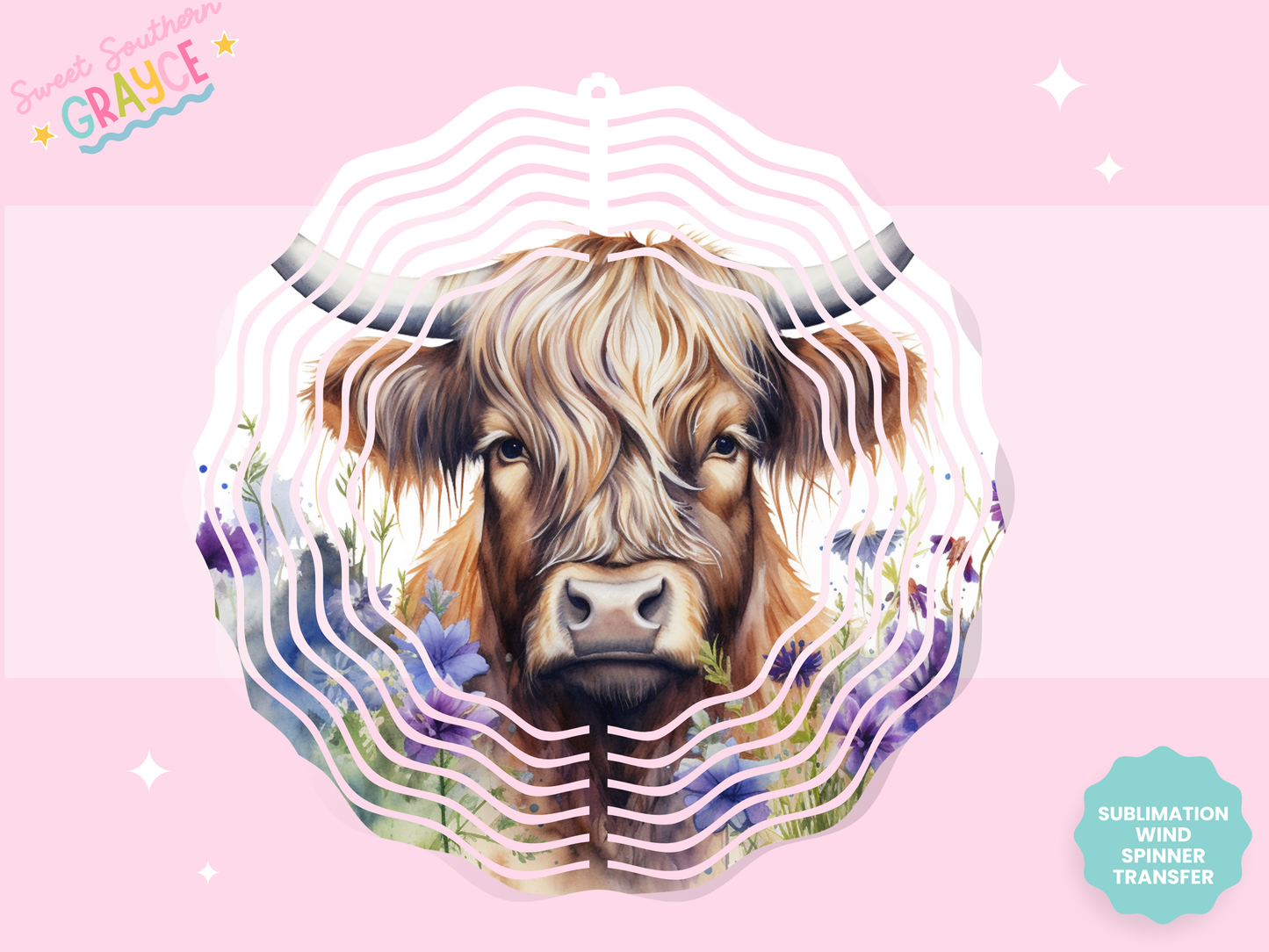 WIND SPINNER SUB TRANSFER - PURPLE FLORAL HEIFER