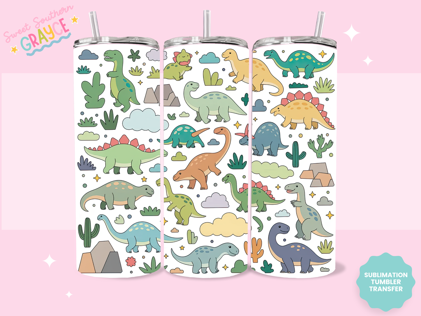 20oz SUBLIMATION TRANSFER- CUTE DINOS