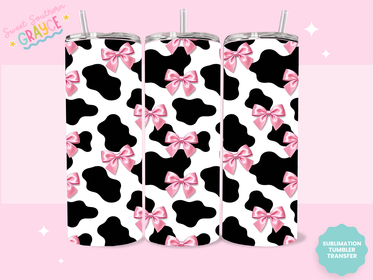 20oz SUBLIMATION TRANSFER- COW PRINT AND BOWS