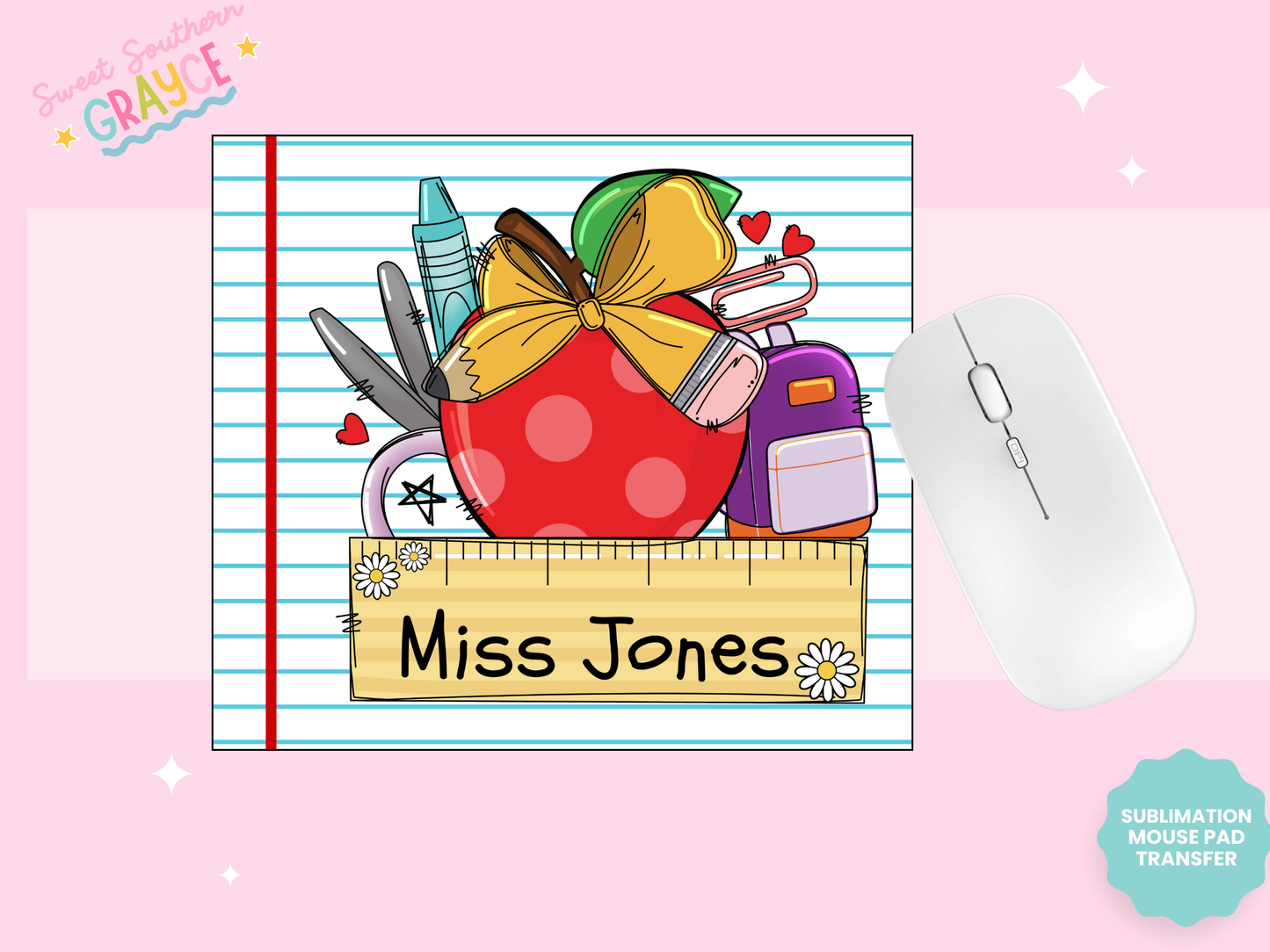 MOUSE PAD SUBLIMATION TRANSFER - APPLE TEACHER