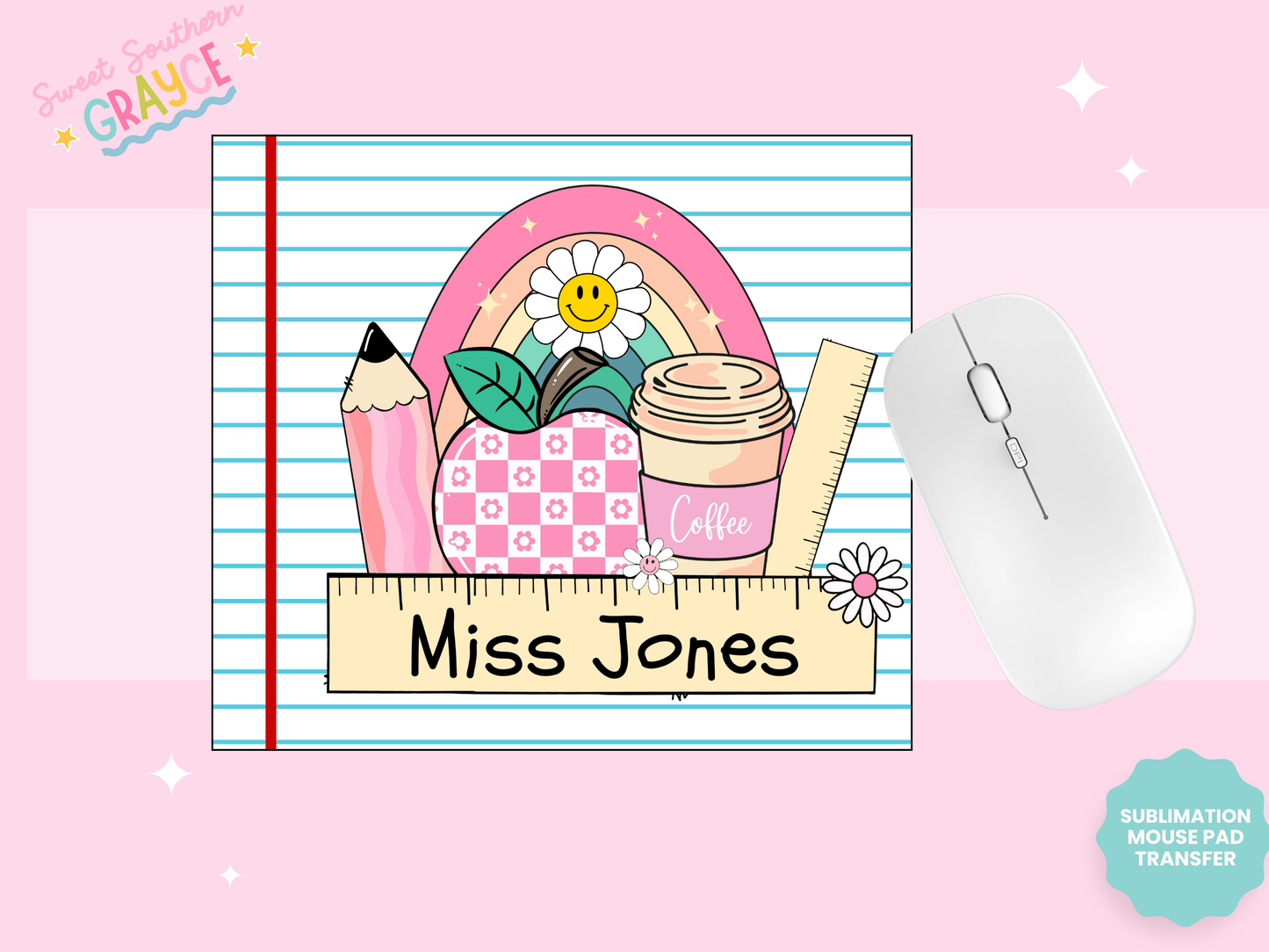 MOUSE PAD SUBLIMATION TRANSFER - TEACHER RAINBOW