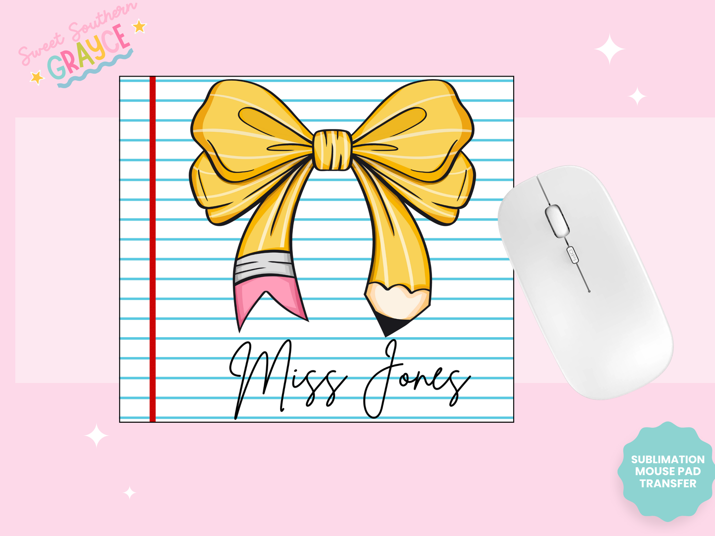 MOUSE PAD SUBLIMATION TRANSFER - PENCIL BOW