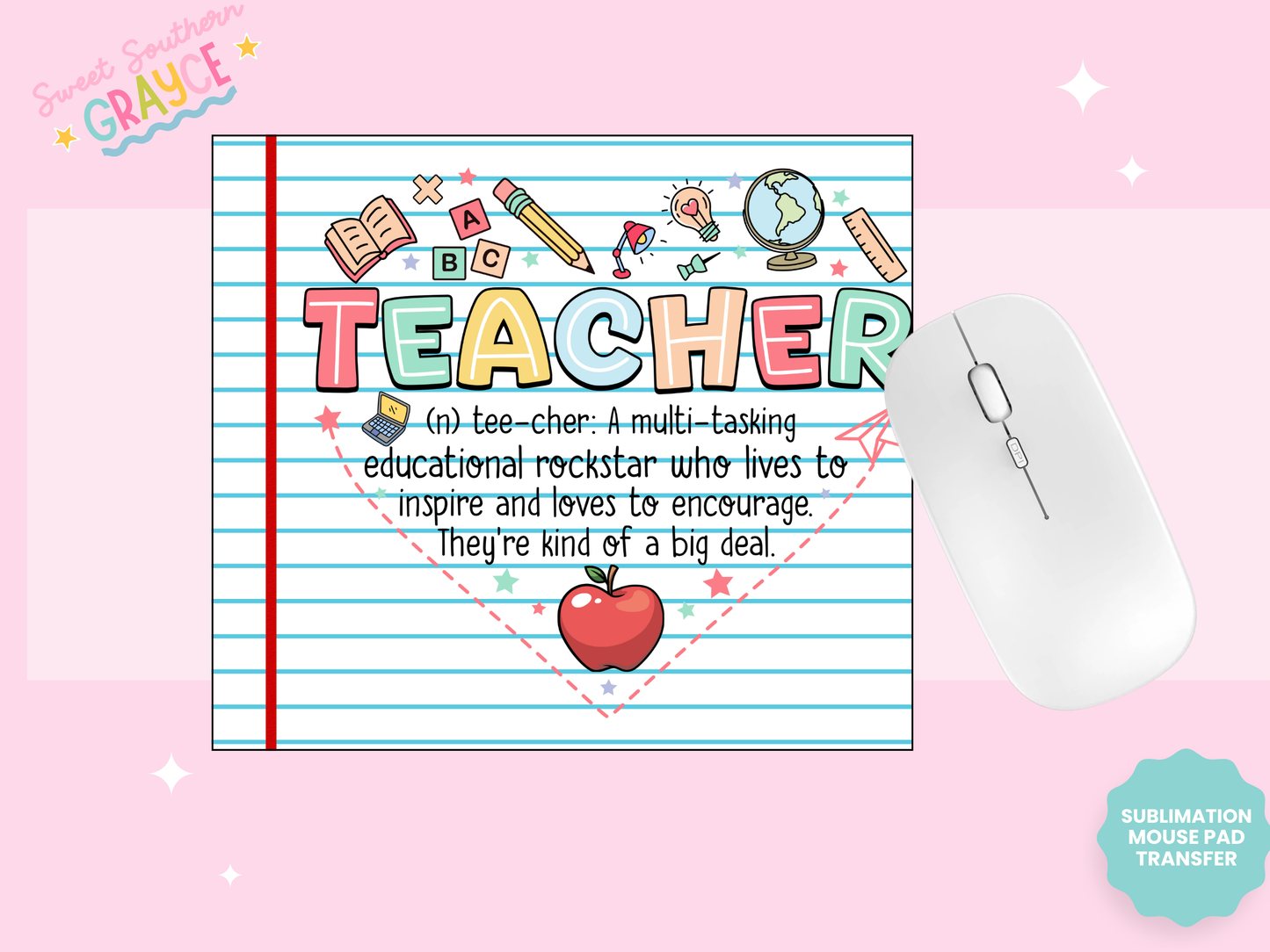 MOUSE PAD SUBLIMATION TRANSFER - TEACHER WORDS