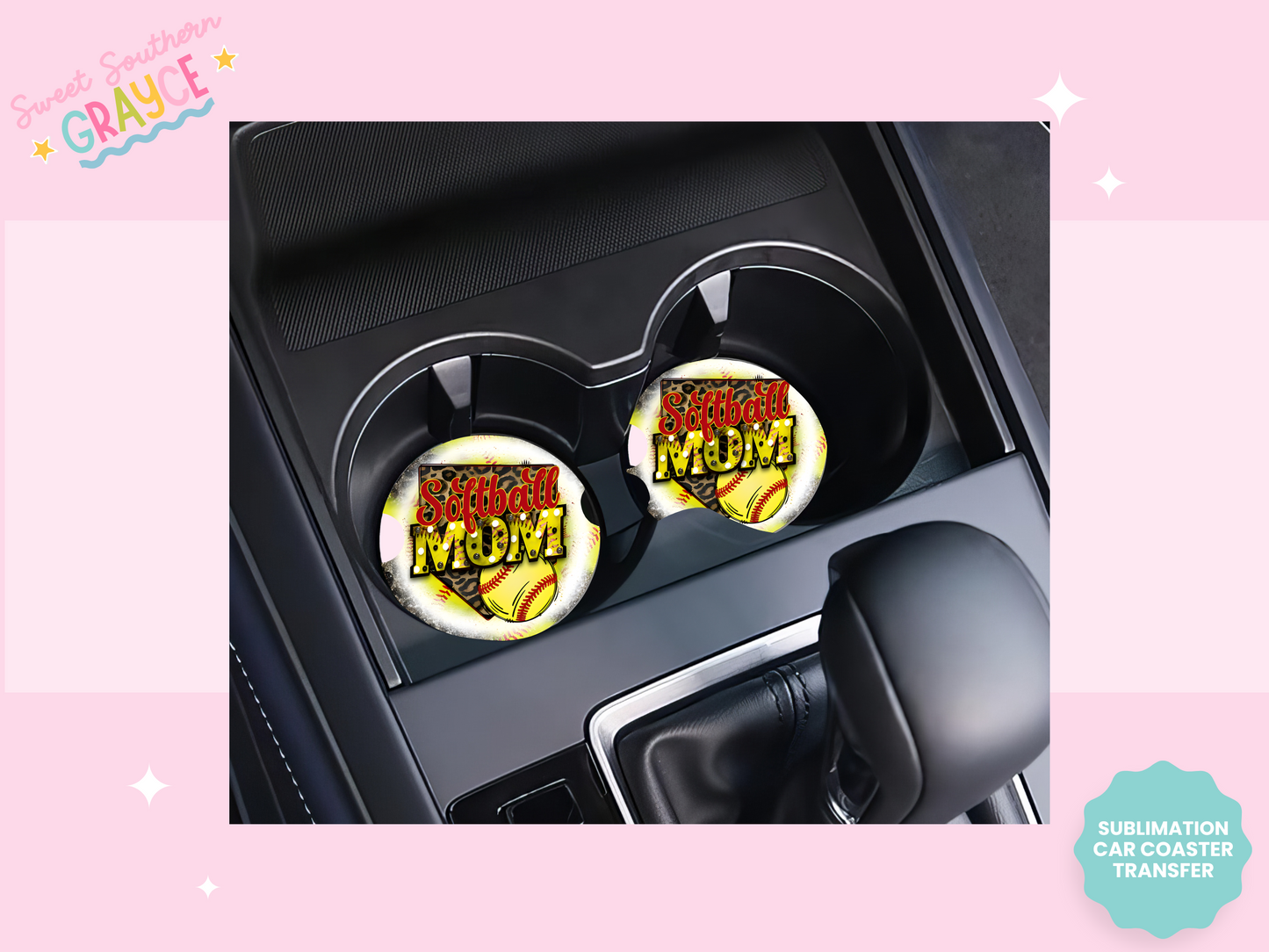 CAR COASTER SUBLIMATION TRANSFER - SOFTBALL MOM