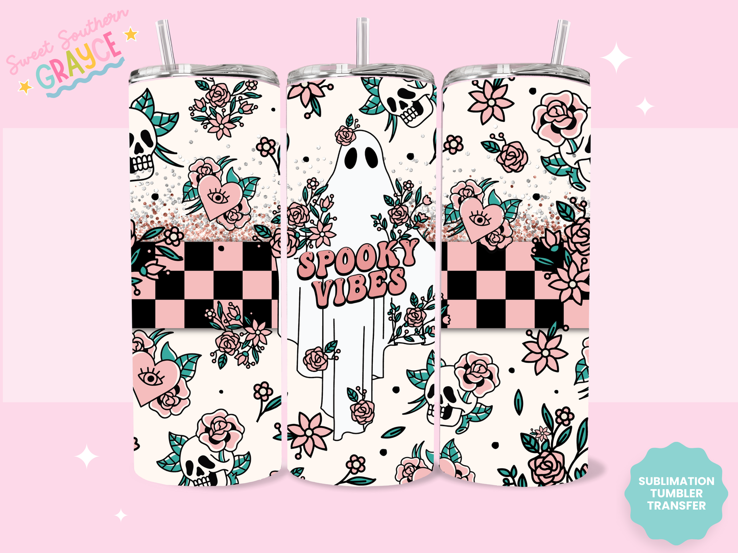 20oz SUBLIMATION TRANSFER - SPOOKY VIBES GHOST