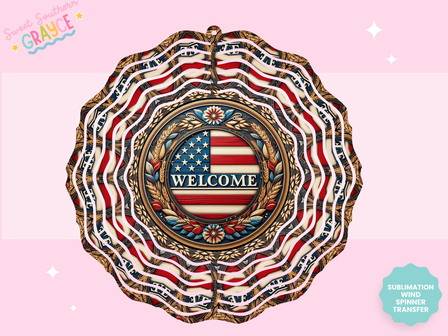 WIND SPINNER SUB TRANSFER - WELCOME AMERICAN FLAG