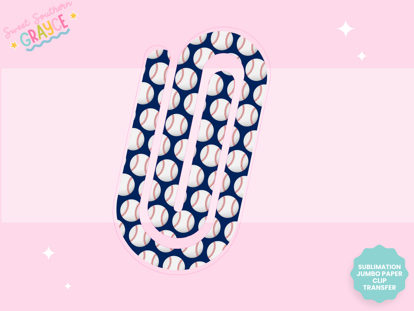 JUMBO PAPER CLIP SUB TRANSFER - BLUE BASEBALLS
