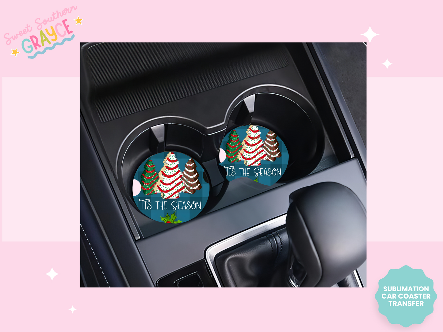 CAR COASTER SUBLIMATION TRANSFER - TIS THE SEASON CAKES