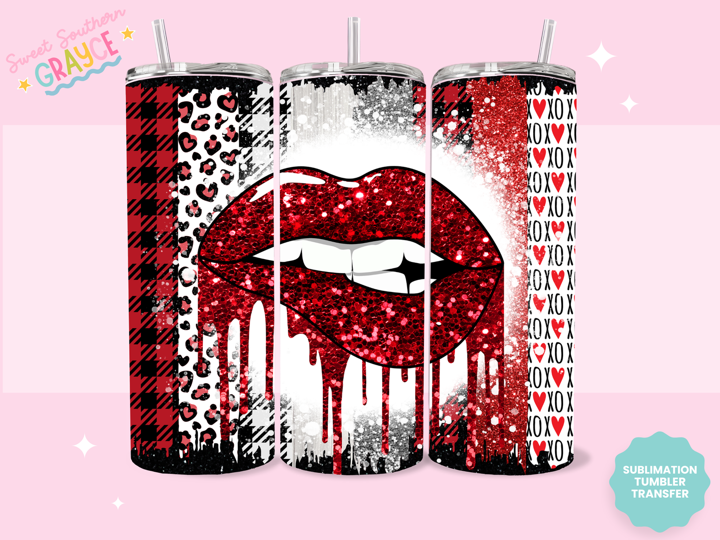 20oz SUBLIMATION TRANSFER - GLITTER LOVE LIPS