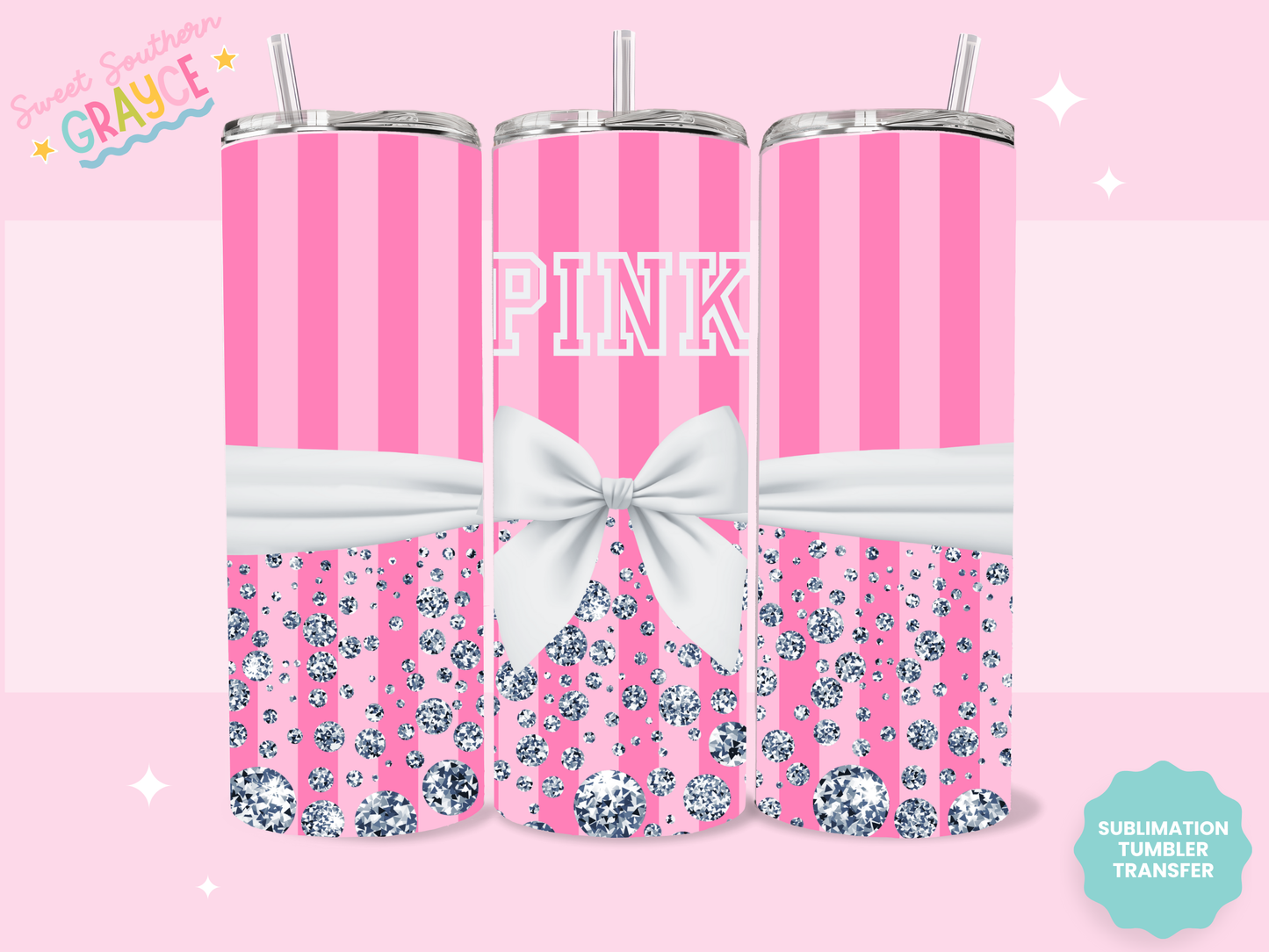 20oz SUBLIMATION TRANSFER - STRIPPED PINK