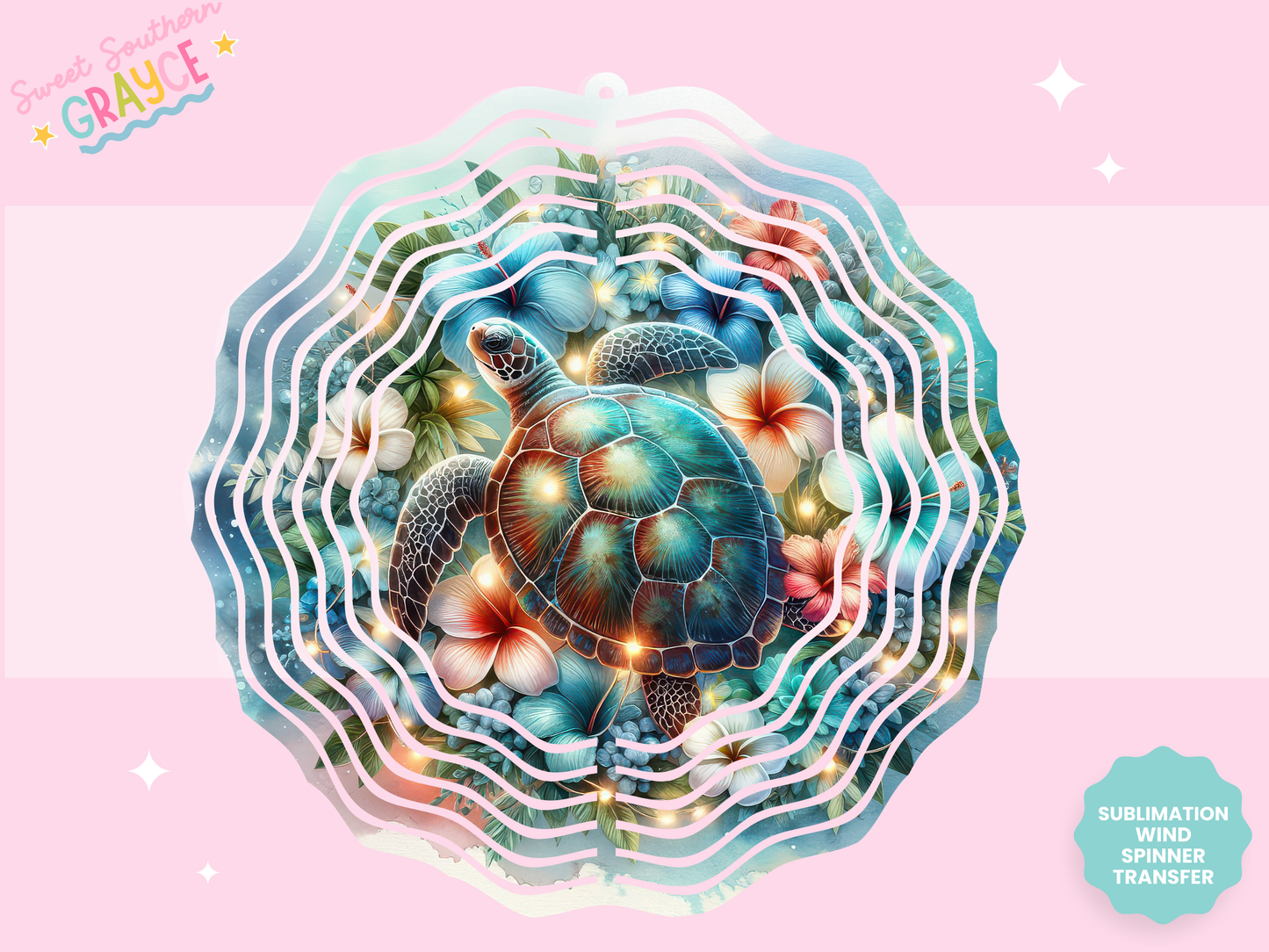 WIND SPINNER SUB TRANSFER - FLORAL NEON TURTLE