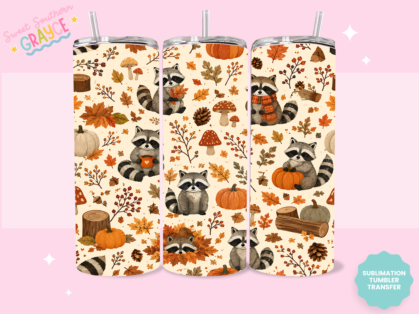 20oz SUBLIMATION TRANSFER- FALL RACOON