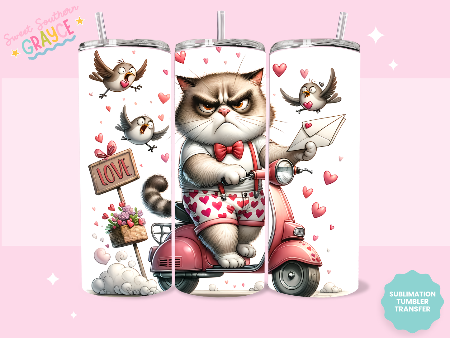 20oz SUBLIMATION TRANSFER - GRUMPY LOVE CAT
