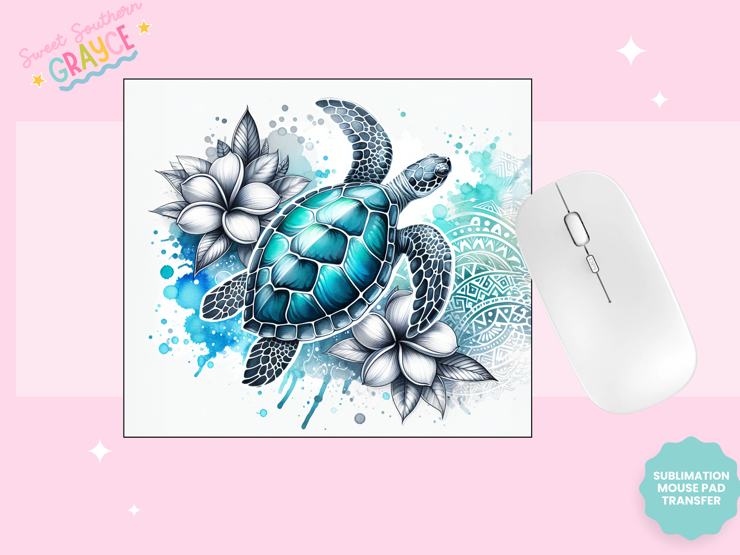 MOUSE PAD SUBLIMATION TRANSFER - MINT TURTLE