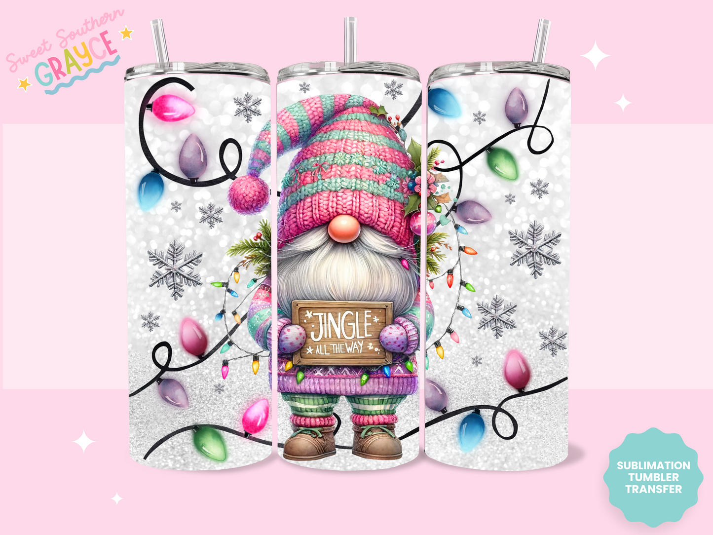 20oz SUBLIMATION TRANSFER - JINGLE ALL THE WAY GNOME #2