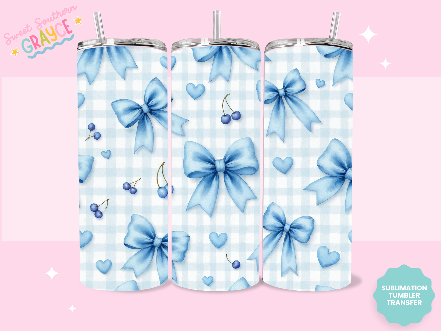 20oz SUBLIMATION TRANSFER- BLUE BOWS